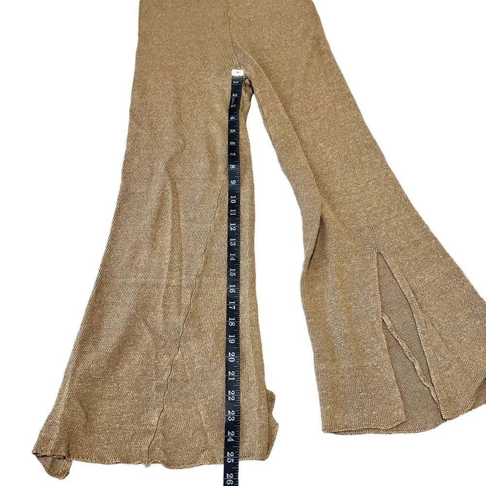 Zara Women's Open Knit Linen High Waisted Flared Ribbed Beige Pants Size Medium - Picture 7 of 9
